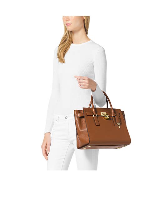 michael kors hamilton traveler large leather satchel|michael kors bag with lock.